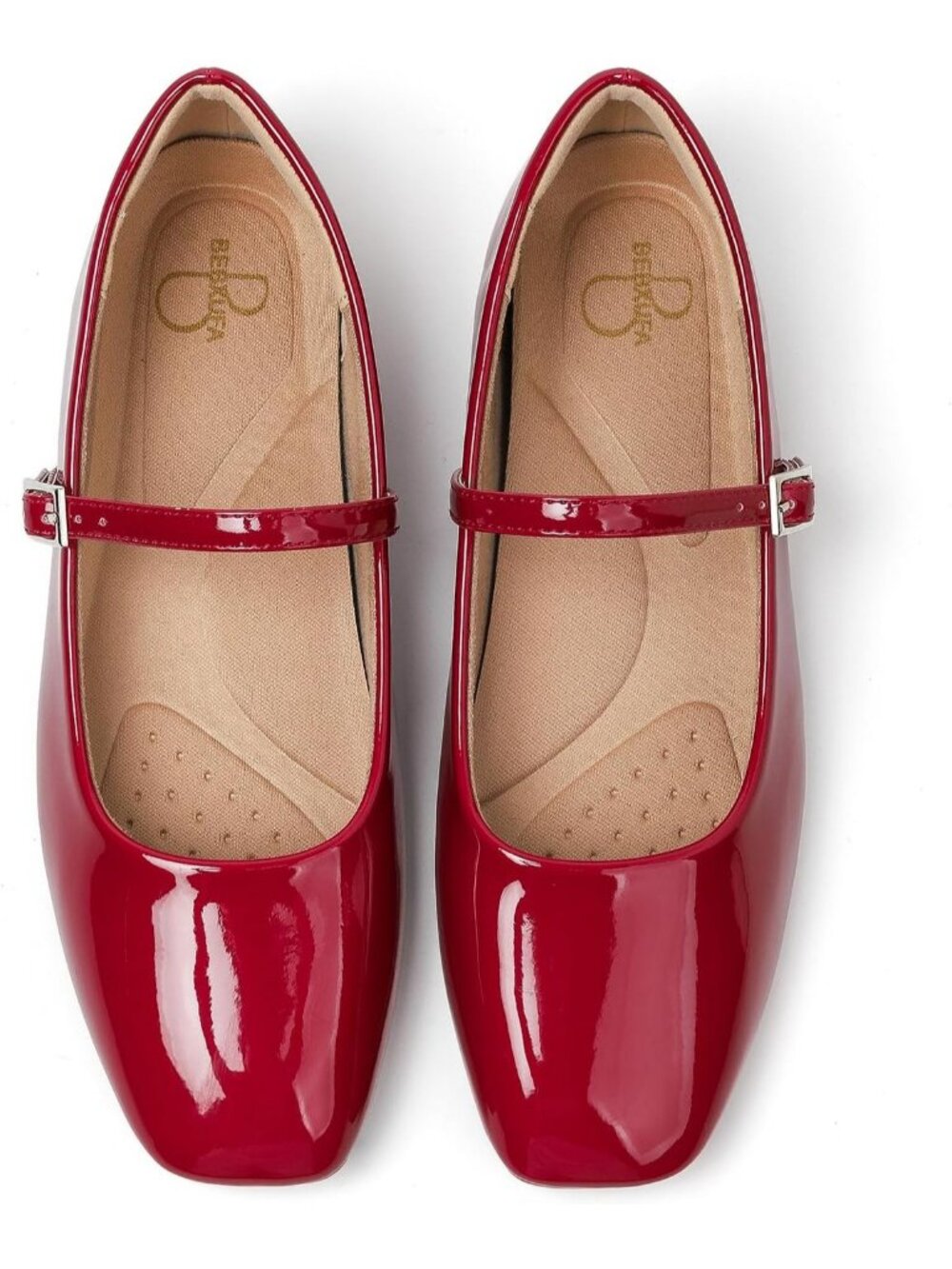 Women's Patent Red Square Toe Mary Jane Flat Strap Comfort Leather Ballet Shoes